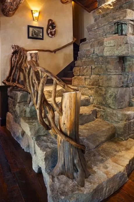 Mountain Ski Chalet by Faure Halvorson Architects | HomeAdore Rustic Staircase, Staircase Designs, Rustic Homes, Hardwood Stairs, Stairs Makeover, Rustic Log Cabin, Chalet Design, Rustic Western Decor, Mountain Getaway