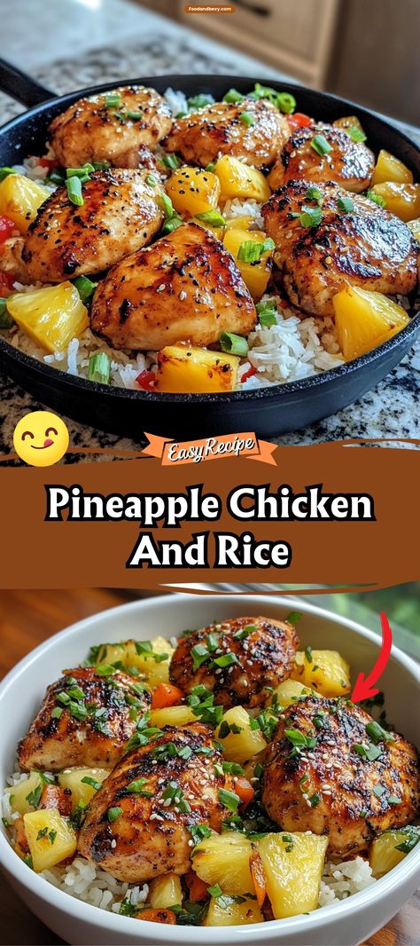 Dive into the sweet and savory flavors of Tasty Pineapple Chicken and Rice. This tropical dish combines juicy chicken and tangy pineapple chunks with a hint of soy sauce and garlic, all served over fluffy rice. It's a vibrant, one-pot meal that promises to transport your taste buds to paradise. Perfect for a quick dinner or a festive gathering. #PineappleChicken #TropicalDinner #EasyRecipes Pineapple Chicken And Rice, French Onion Casserole, Pineapple Chicken Recipes, Onion Casserole, Chicken And Rice Recipe, Chicken Cake, Fluffy Rice, Pineapple Chunks, Pineapple Recipes