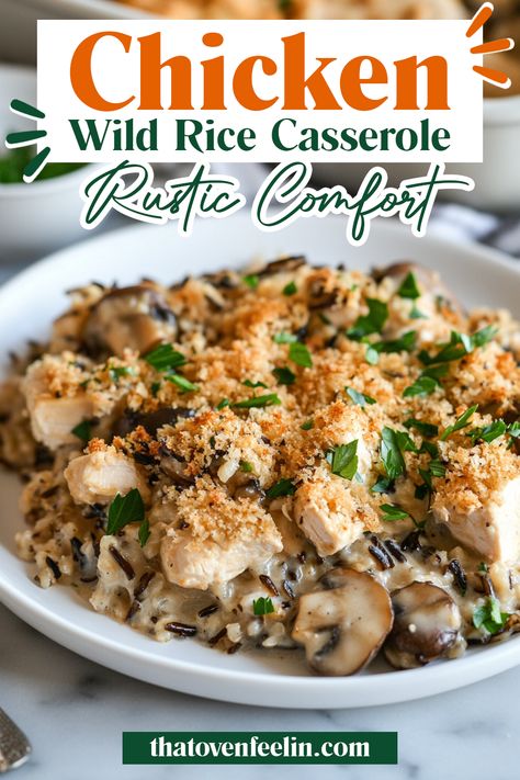 Chicken Wild Rice Casserole Chicken Wild Rice Crockpot, Casseroles With Rice Recipes, Wild Rice Recipes Side Dishes, Chicken And Mushroom Casserole, Gluten Free Casseroles, Healthy Gluten Free Dinner, Chicken And Wild Rice Casserole, Chicken Rice Casserole Recipes, Chicken Wild Rice Casserole