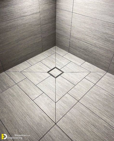 Bathroom Tile Flooring Ideas For Water Flow (Wet Room Drain) - Engineering Discoveries Bathroom Tile Flooring Ideas, Tile Flooring Ideas, Shower Floor Tile Ideas, Laundry Room Tile, Laundry Room Flooring, Bathroom Plans, Bathroom Shower Design, Shower Floor Tile, Bathroom Drain