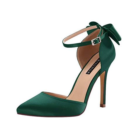 Satin Wedding Shoes, Green Bow Tie, Ankle Dress, Satin Shoes, Party Dance, Green Bows, Bride Shoes, Evening Shoes, Leather Shoes Woman