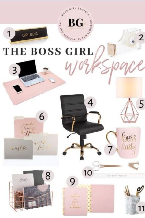 Gold Desk Decor, Rose Gold Office Decor, Rose Gold Office, Gold Office Decor, Girly Office, Work Cubicle, Cute Office Decor, Office Organization At Work, Cool Office Space