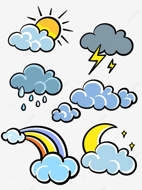 Sun And Clouds Drawing Simple, Cloud Doodle, Rain Cartoon, Tower Climber, Speed Draw, Rainbow Drawing, Sun Drawing, Weather Cloud, Weather Icon