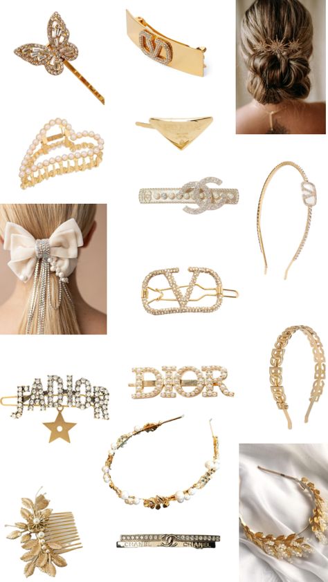 #hair #hairinspo #hairaccessories #gold #inspo #beauty #style #fashion Old Money Hair Accessories, Accessories Old Money, Old Money Hair, Money Hair, Gold Inspo, Fashion Trend Board, Badass Style, Aesthetic Clothing, Fashion Hair Accessories