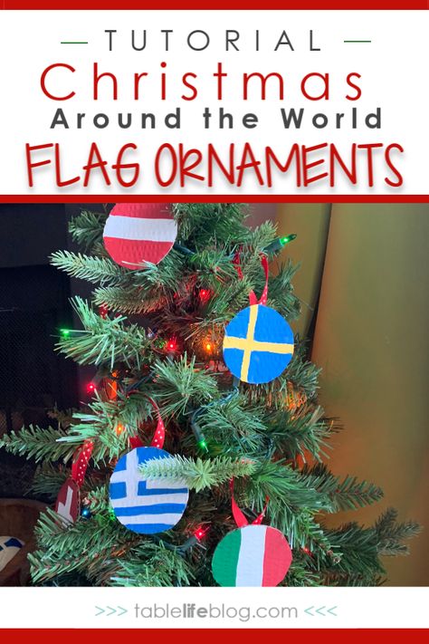 Are you studying Christmas Around the World in your homeschool this holiday season? Don't miss these quick and easy flag ornaments!    #christmasaroundtheworld #christmascrafts #homeschoolideas #homeschoolholidays #ihsnet #flagornaments World Ornaments Diy, Christmas Around The World Ideas, Christmas Around The World Float Ideas, Holidays Around The World Decorations, Christmas Around The World Parade Float, France Christmas Crafts For Kids, Around The World Christmas Party, Christmas Around The World Decorations Bulletin Boards, Christmas Around The World Preschool Crafts