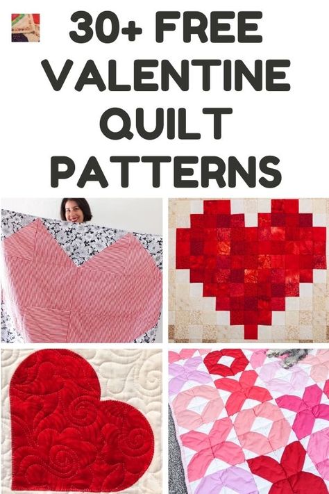 Browse the many free Valentine quilt patterns on this page. Make a wall hanging, a throw or a bed quilt to keep the February chill at bay! Valentines Wall Hanging Quilt, Wall Hanging Quilt, Valentine Favors, Heart Quilt Pattern, Valentine's Day Crafts For Kids, Bed Quilt, Diy Gifts For Him, Cute Quilts, Beginner Quilt Patterns