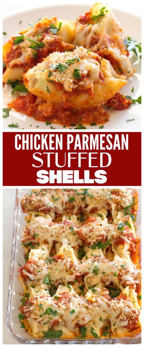 Chicken Parmesan Stuffed Shells - creamy ricotta filling with chicken topped with a crunchy Panko topping. #chicken #parmesan #stuffed #shells #dinner #recipe Pregnancy Dinner Recipes, Chicken Stuffed Shells, Ricotta Filling, Stuffed Shells Ricotta, The Girl Who Ate Everything, Chicken Stuffed, Stuffed Shells Recipe, Winter Dinner Recipes, Supper Recipes