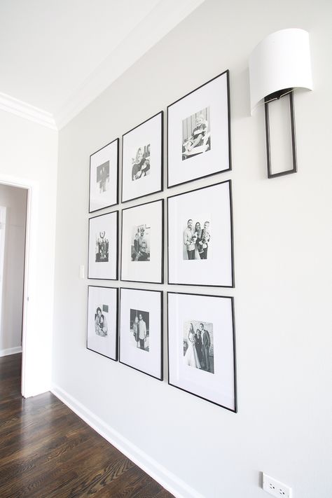 Symmetrical Gallery Wall, Hallway Gallery Wall, Diy Playbook, Gallery Wall Frames, Wall Frames, Wall Gallery, Hanging Pictures, Blank Walls, Picture Frame Wall