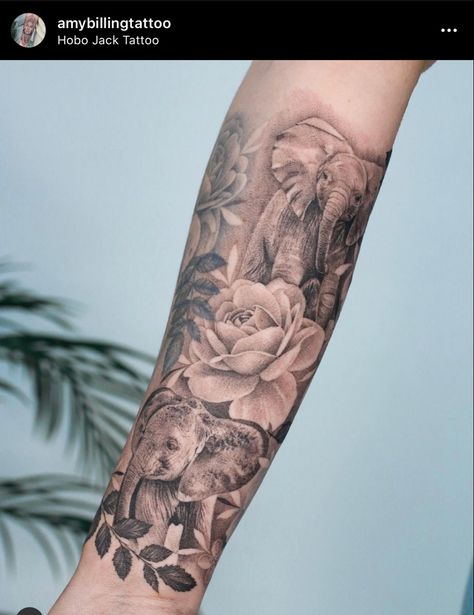 Peony Tattoo Realism, Elephant With Roses Tattoo, Elephant And Flowers Tattoo, Elephant Tattoos With Flowers Half Sleeves, Elephant Tattoos With Flowers, Realism Flower Tattoo, Small Elephant With Flowers Tattoo, Elephant With Flowers Tattoo, Half Elephant Half Flower Tattoo