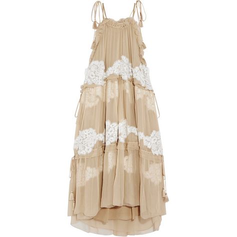 Chloé Crocheted lace-paneled silk-georgette dress ($2,475) ❤ liked on Polyvore featuring dresses, sand, slimming slip, crochet lace dress, drawstring waist dress, slip dress and lightweight dresses Drawstring Waist Dress, Lace Front Dress, Casual Weekend Style, Silk Georgette Dress, Bohemian Style Dresses, Chloe Dress, Crochet Lace Dress, Asymmetrical Hem Dress, Boho Chic Dress