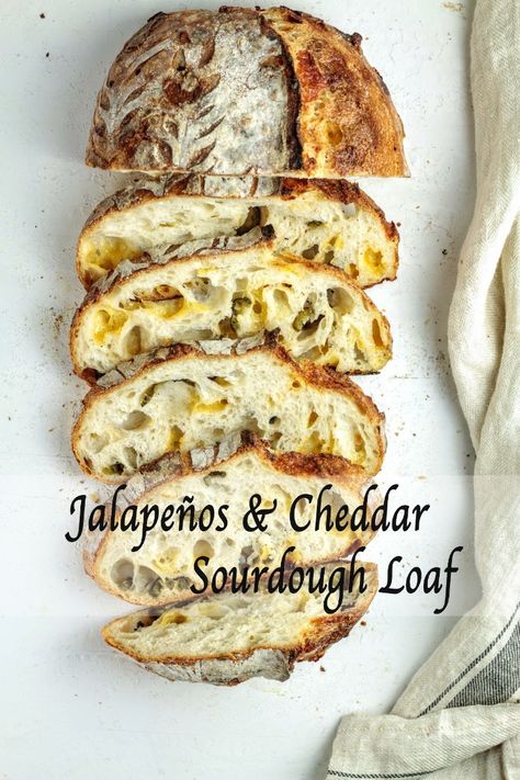 jalapeño & cheddar sourdough loaf Sourdough Cheddar Jalapeno Bread, Cheddar Jalapeno Sourdough Bread, Jalapeño Cheddar Sourdough, Jalapeño Bread, Jalapeno Cheese Bread, Starter Ideas, Blueberry Loaf, Sourdough Loaf, Bread Sourdough