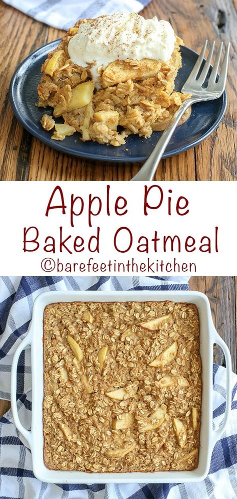 Apple Pie Baked Oatmeal is everything you want in a warm breakfast! get the recipe at barefeetinthekitchen.com Apple Pie Baked Oatmeal, Baked Oatmeal Recipes Breakfast, Baked Oatmeal Recipes Healthy, Baked Apple Oatmeal, Apple Tarts, Baked Oatmeal Healthy, Breakfast Oatmeal Recipes, Baked Oatmeal Recipes, Baked Apple Pie