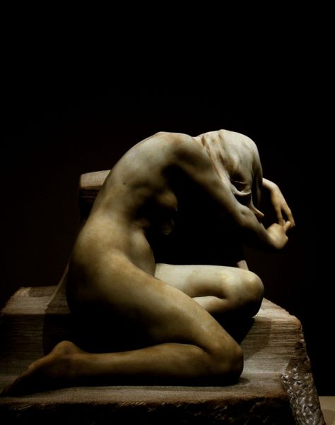 Desconsol (Despair) - Josep Llimona Despair Emotion Reference, Despair Pose Reference, Despair Pose, Cleveland Art, Winged Creatures, Drawing Help, Classic Sculpture, Old Paintings, Feeling Lost