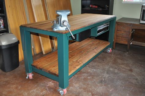 Stuff To Build, Metal Work Bench, Welding Table Diy, Workbench Designs, Welding Tables, Mobile Workbench, Steel Table Base, Welding Shop, Woodworking Jobs