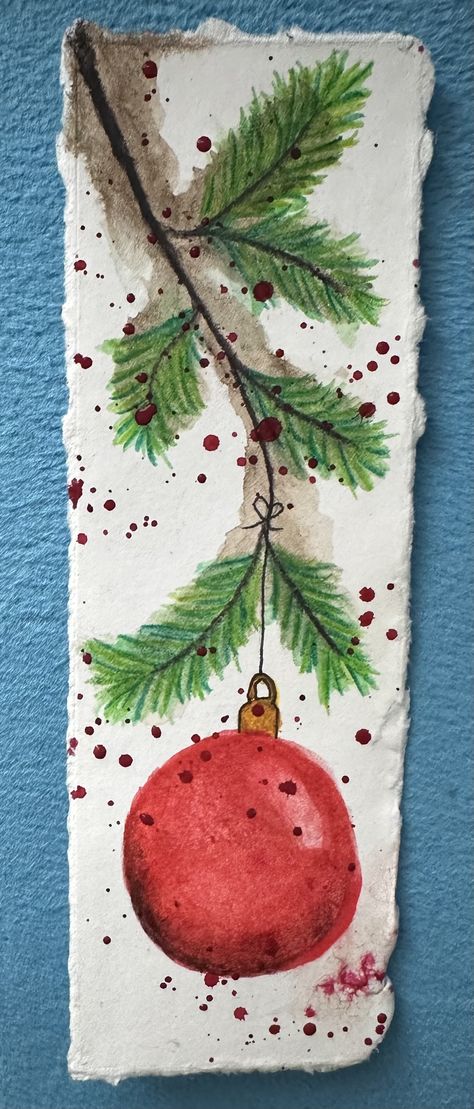 Christmas Book Marks Ideas, Watercolor Christmas Bookmarks, Christmas Bookmark Ideas, Christmas Watercolor Bookmarks, Christmas Bookmarks Diy, Xmas Cards Diy, Christmas Watercolors, December Art, Bookmark Watercolor