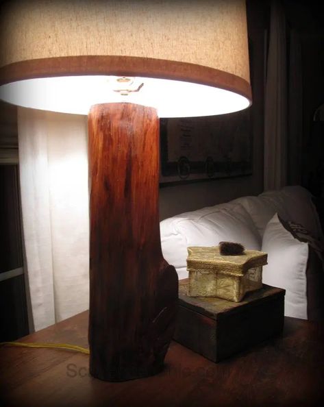 Make it Yourself, a Lamp made from a Log - Scavenger Chic Diy Rustic Lamp, Log Lamp, Homemade Lamps, Cabin Lamps, Diy Cabin, Make A Lamp, House Shutters, Cabin Floor, Floor Lamps Living Room