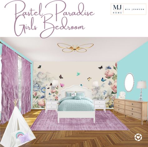 Girls purple and teal bedroom. Butterflies, ballerina bedroom Blue And Purple Girls Bedroom, Teal And Purple Bedroom, Blue And Purple Bedroom, Yellow Kids Bedroom, Turquoise Comforter, Girls Blue Bedroom, Purple Girls Bedroom, Bedroom Moodboard, Violet Room