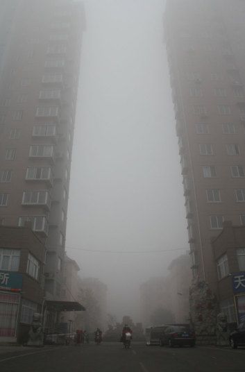 Citizens ride in heavy smog in Binzhou, Shandong Province of China. Lion Cubs, Oxygen Tanks, 21st October, Sand Castle, Mother Earth, Skyscraper, Lion, Solar, The Day