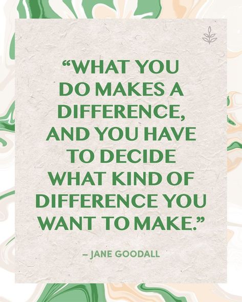 "What you do makes a difference, and you have to decide what kind of difference you want to make." - Jane Goodall Positive Environment Quotes, Scientific Quotes, Scientific Quote, Jane Goodall Quote, Jane Goodall Quotes, Environmental Quotes, Environment Quotes, Class Quotes, Design Quotes Inspiration