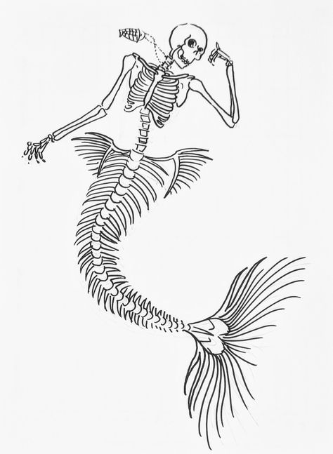 Mermaid Skeleton Mermaid Bones Tattoo, Mermaid Skeleton Drawing, Spooky Mermaid Tattoo, Skeleton Fairy Drawing, Mermaid Skeleton Tattoo, Skeleton Mermaid Tattoo, Bat Skeleton Tattoo, Skeleton Stencil, Skeleton Mermaid