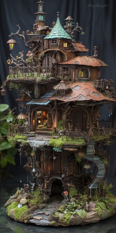 Goblin House, Fairy Village, Gnome House, Hobbit House, Fairy Garden Houses, Minecraft Crafts, Fantasy Adventure, Lego Building, Fairy Houses