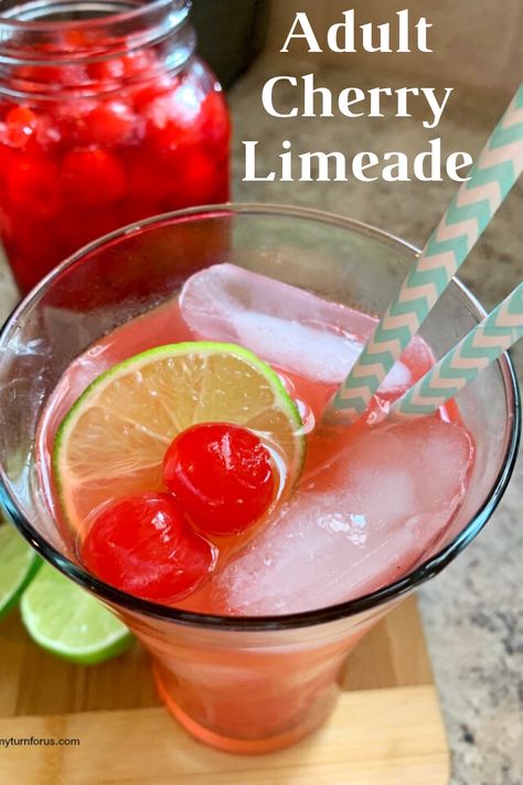 Enjoy a refreshing Vodka cherry limeade this summer.  It’s a spiked cherry limeade vodka mixture that makes a gorgeous adult cherry limeade cocktail.   We know you will enjoy this grownup cherry limeade. #VodkaCherryLimeade #myturnforus #SpikedCherryLimeade #CherryLimeadeVodka #adultcherryLimeade #grownupcherrylimeade #cherrylimeade Alcoholic Cherry Limeade, Cherry Limeade Recipe Alcohol Vodka, Boozy Cherry Limeade, Cherry Alcoholic Drinks, Cherry Limeade Recipe Alcohol, Spiked Cherry Limeade, Cherry Limeade Vodka, Cherry Limeade Cocktail, Limeade Cocktail