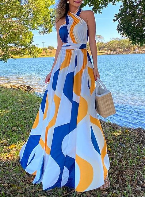 Vestidos Retro, Backless Midi Dress, Boho Dresses Long, Sleeveless Skirt, Split Maxi Dress, Maxi Robes, Split Dress, Long Summer Dresses, Hip Dress