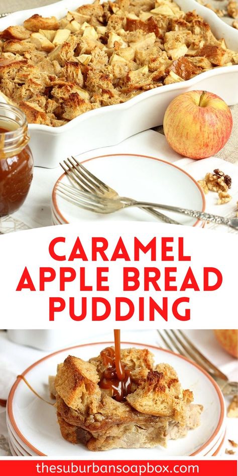 Apple Bread Pudding Crockpot, Caramel Apple Bread Pudding, Caramel Apple Bread, Apple Twist, Apple Bread Pudding Recipe, Caramel Bread Pudding, Apple Bread Pudding, Yummy Bread, Bread Pudding With Apples