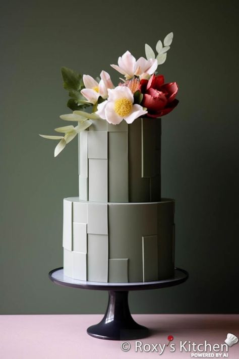 Sage Green And Blush Wedding, Green And Blush Wedding, Blush Wedding Cakes, Geometric Cake, Green Wedding Cake, Birthday Cake Decorating Ideas, Luxury Cake, Elegant Birthday Cakes, Green Cake