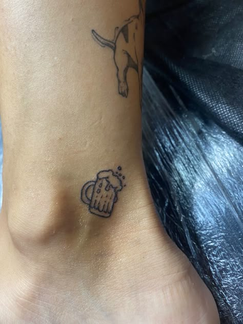 Tiny Beer Tattoos, Minimal Beer Tattoo, Matching Beer Tattoos, Oktoberfest Tattoo Ideas, Beer Pint Tattoo, Beer Glass Tattoo, Beer Stein Tattoo, Beer Mug Tattoo, Beer Can Tattoo