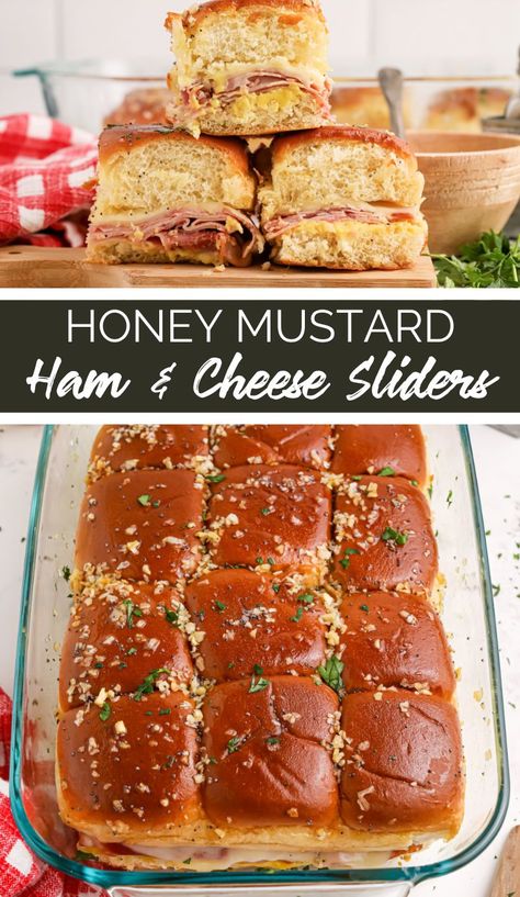 Honey Mustard Sliders Hawaiian Rolls, Ham And Chesse Sliders, Leftover Ham Sliders, Ham Hawaiian Roll Sliders, Ham Sliders On Hawaiian Rolls, Ham Slices Recipes, Hot Ham And Cheese Sliders, Honey Mustard Ham, Ham Sliders Recipes