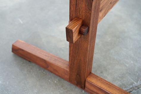 Claro Walnut Knock-Down Trestle Table | Offerman Woodshop Wood Pins, Live Edge Furniture, Trestle Table, The Middle Ages, Black Walnut, Live Edge, Wood Shop, Middle Ages, Dining Room Table