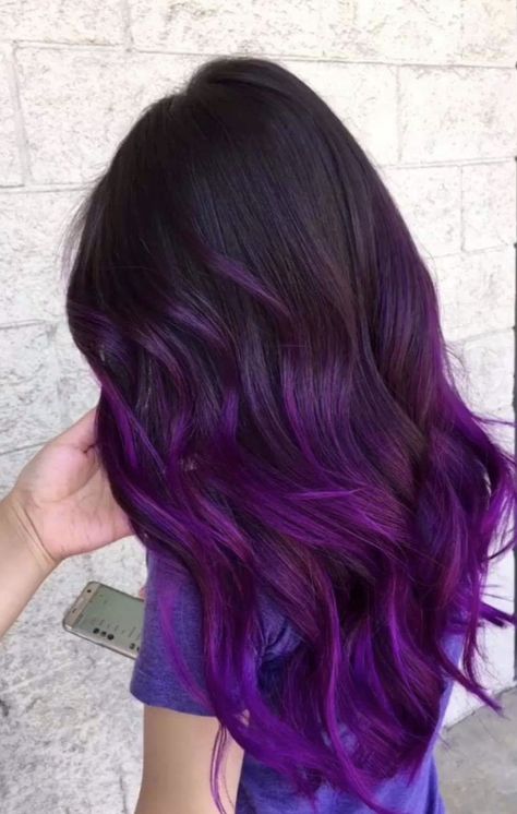 Purple hair Purple Hair White Streak, Colorful Bayalage Hair, Purple Tips On Brown Hair, Dimensional Purple Hair, Violet Balayage Brunette, Purple Tips Hair Brown, Purple Hair With Brown, Purple And Dark Brown Hair, Black And Lavender Hair