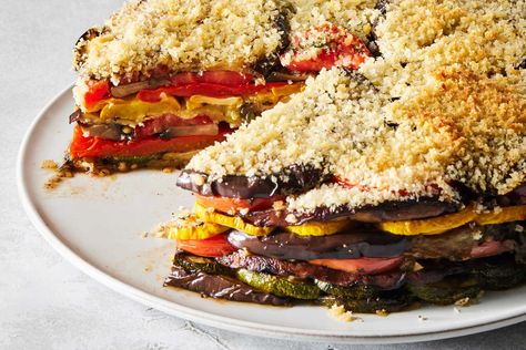 Layered Vegetable Torte Recipe Vegetable Torte, Healthy Eggplant, Torte Recipe, Nyt Cooking, Veggie Side Dishes, Summer Vegetable, Veggie Sides, Grilled Vegetables, Easy Pasta