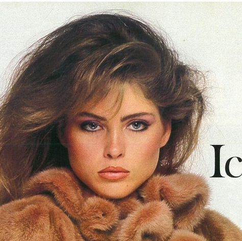 Kim Alexis - 80s Supermodel ⭐️ on Instagram: "You never know when you shoot an ad, what the final photo pick is and what caption they will put on your face. This shot was done in New York but ended up as a German ad several moons ago. I don't think we see many fur ads anymore as there are so many other options out there" 80s Model Aesthetic, 80s Makeup Looks, Supermodel Aesthetic, Kim Alexis, Disco Makeup, 1980s Hair, Renee Simonsen, Raspberry Beret, 80s Look