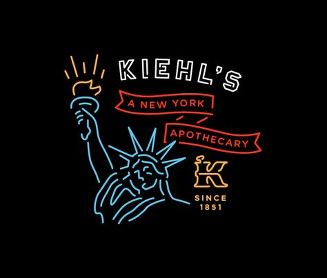 Kiehl's statue neon Neon Sign Illustration, Cinema Signage, Cosmetics Poster, Deco Cinema, Cool Neon Signs, Sign Illustration, Illustration Styles, Logo Poster, Neon Logo