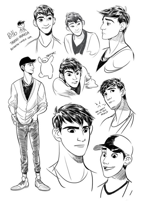 cultura Big Hero 6 Tadashi, Disney Art Style, Tadashi Hamada, Sketch Dump, Drawing Cartoon Faces, 얼굴 그리기, Pencak Silat, Disney Concept Art, Character Sketches