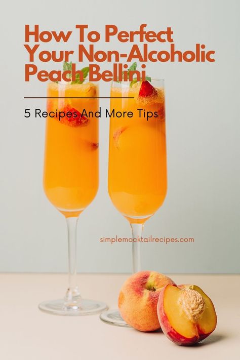 Non-Alcoholic Peach Bellini offers a tantalizing alternative with the luscious flavors of ripe peaches and the effervescence of sparkling drink. Find the best non-alcoholic Peach Bellini recipe for you! | Non-Alcoholic Bellini Recipe | Non-Alcoholic Frozen Peach Bellini | Non-Alcoholic Peach Drinks Non Alcoholic Peach Drinks, Virgin Peach Bellini Recipe, Non Alcoholic Bellini, Peach Bellini Mocktail Recipe, Peach Mocktail Non Alcoholic, Virgin Bellini, Peach Bellini Mocktail, Bellini Mocktail, Simple Mocktail