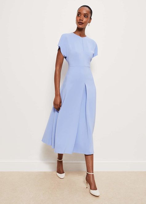 Sky Blue Dress Casual Midi, Luxury Light Blue Midi Dress For Work, Elegant Light Blue Short Sleeve Midi Dress, Light Blue Knee-length Midi Dress For Work, Light Blue A-line Casual Midi Dress, Sky Blue Dress, Semi Formal Outfits, Professional Wear, Office Casual Outfit