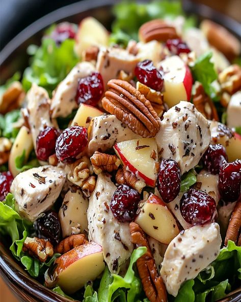 Festive Chicken Salad with Cranberries, Pecans, and Apples - optimal recipes Chicken Salad With Cranberries, Optimal Recipes, Chicken Asian, Salad With Cranberries, Salad With Apples, Fancy Salads, Cranberry Chicken Salad, Chicken Salad With Grapes, Chicken Salad With Apples