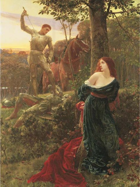 chivalric painting | British Paintings: (Sir) Francis Bernard Dicksee - Chivalry Frank Dicksee, Pre Raphaelite Paintings, Roi Arthur, Pre Raphaelite Art, Istoria Artei, John William Waterhouse, Art Ancien, Knight In Shining Armor, Pre Raphaelite