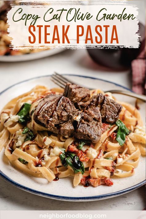 Pastas That Go With Steak, Creamy Steak Fettuccine Delish, Steak Pasta Recipes Dairy Free, Sirloin Pasta Recipes, Creamy Steak Fettuccine Recipe, Beef Tenderloin Pasta, Strip Steak Pasta Recipe, Pasta With Steak Dinners, Best Pasta Dishes Restaurant