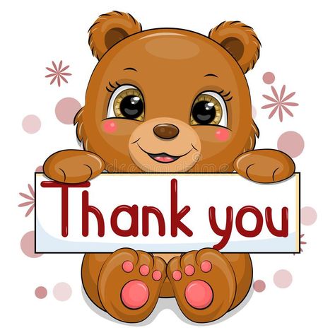 Cute cartoon brown bear with thank you banner. Vector illustration of animals on white background with flowers and dots stock illustration Thank You Clipart, Bear Cartoon Images, White Background With Flowers, Illustration Of Animals, Dots Illustration, Cartoon Banner, Good Morning Cartoon, Bear Sketch, Thank You Pictures