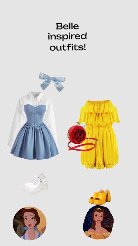 first part of my Disney outfit series! inspired by @ameliavanriper! #disney #belle #outfit Disneybound Outfits Trio, Lumiere Disneybound, Bell Inspired Outfit Disney, Modern Belle Outfits, Belle Inspired Outfits Casual, Belle Outfit Ideas Disney, Disney Springs Outfits, Belle Inspired Outfits, Belle Disneybound