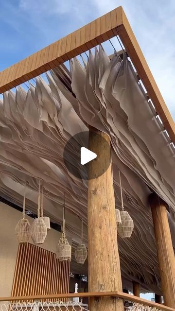 Golden Hour Piano, Costa Navarino, Greece Architecture, Fabric Ceiling, Design Ceiling, Hanging Succulents, Ceiling Installation, Installation Design, Budget Backyard