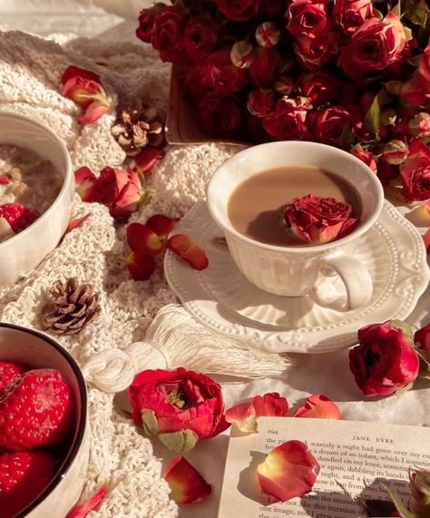 Strawberry Aethestic, Red Aesthetic Books, Rose Red Aesthetic, Tea Room Aesthetic, Red Strawberry Aesthetic, Red Aesthetic Flowers, Red Aesthetic Pictures, Teatime Aesthetic, Red Flowers Aesthetic