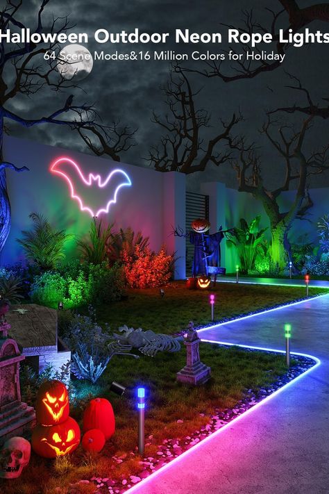 #HalloweenDecorations #OutdoorLights #NeonRopeLights #RGBICLights #SmartHome #VoiceControl #YardDecor #HalloweenParty #SpookyAmbiance #Govee Halloween Lighting Outdoor, Outdoor Pathway Lighting, Unique Halloween Decorations, Neon Rope, Pathway Lights, Walkway Lights, Led Rope Lights, Halloween Door Decorations, Rope Lights