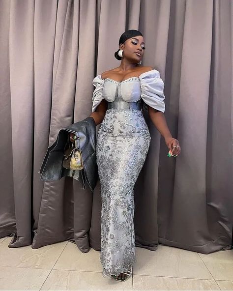 Latest and Stunning Aso Ebi Gown Style 2021. - Ladeey Brocade Dress Modern African Fashion, Nigerian Lace Styles For Wedding, Lace Asoebi, Asoebi Lace Styles, Lace Styles For Wedding, Prom Dresses Black Women, Lace Long Gown, Nigerian Lace Styles Dress, Nigerian Lace Styles