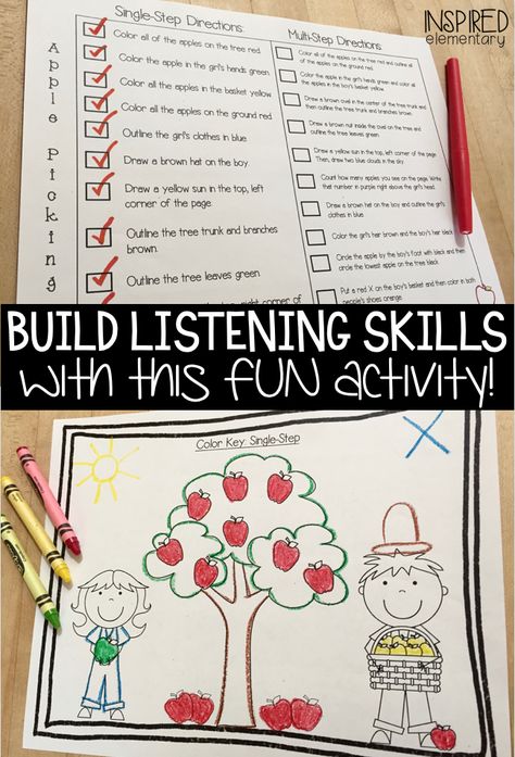 Kindergarten Listening Activities Following Directions, Listening Skills For Preschoolers, Following Directions Preschool Activities, Ell Listening Activities, Listening Preschool Activities, Multi Step Directions Activities, Following Directions Kindergarten, Listening Lesson Plans, Follow Directions Game