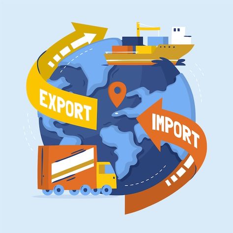 Globalisation Poster, Import Export Logo, Transportation Drawing, Economics Pictures, Transportation Infographic, Export Logo, Export And Import, Art Competition Ideas, Logo Design Mockup